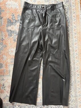 Zara Black Faux Leather Straight-Leg Pants
